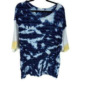 Women's We the Free Blue Indigo Combo Tie-Dye Frayed Edge Oversized Tunic Top XS